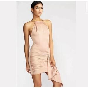 Fame & Partners Free People Sz 6 Mini Dress Rose Pink Satin Halter Rouched